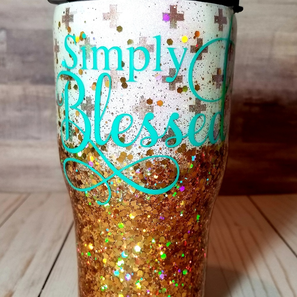 SIMPLY BLESSED Glitter Tumbler